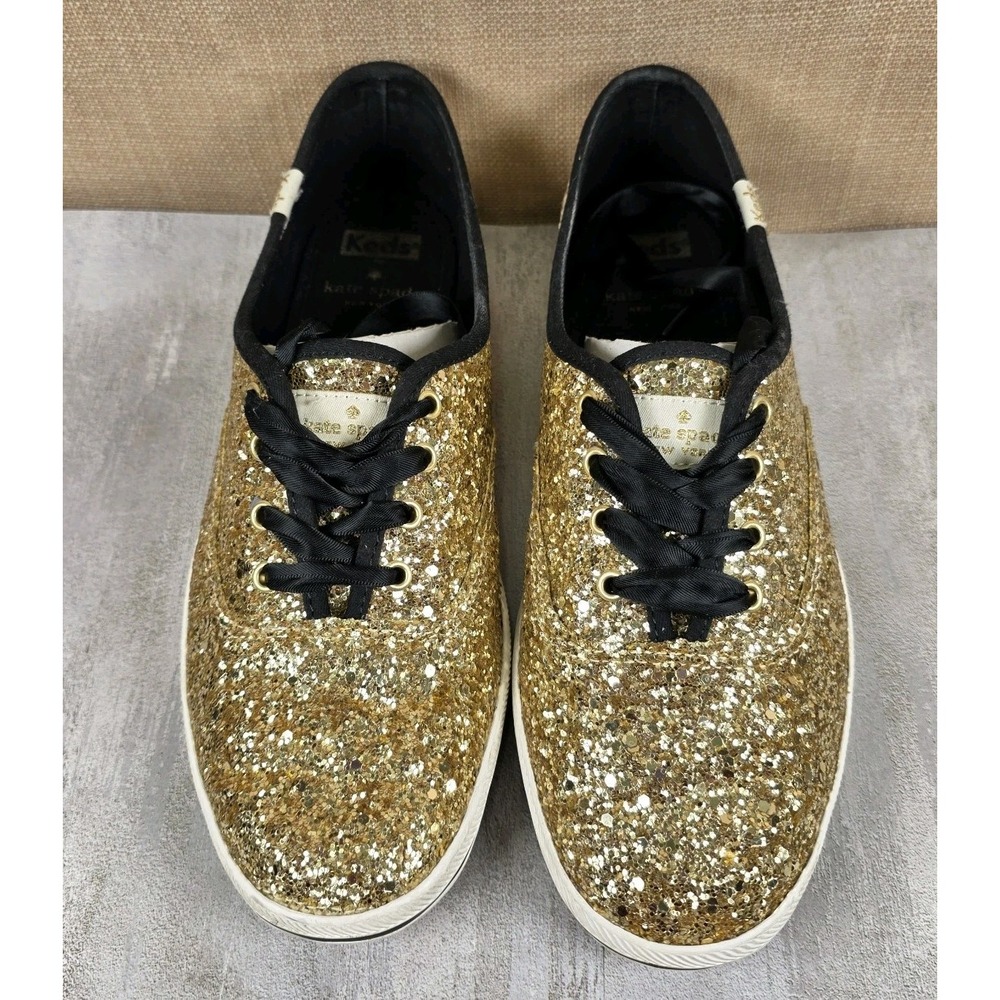 Keds x Kate Spade New York Lace Up Sneakers Sparkle Glitter Gold Womens Size 8.5